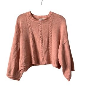 JACK by BB Dakota Sweater Large Pink Excellent Cable Knit Cropped Boxy Pullover